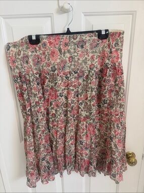 Chaps Pink and Cream Floral Skirt